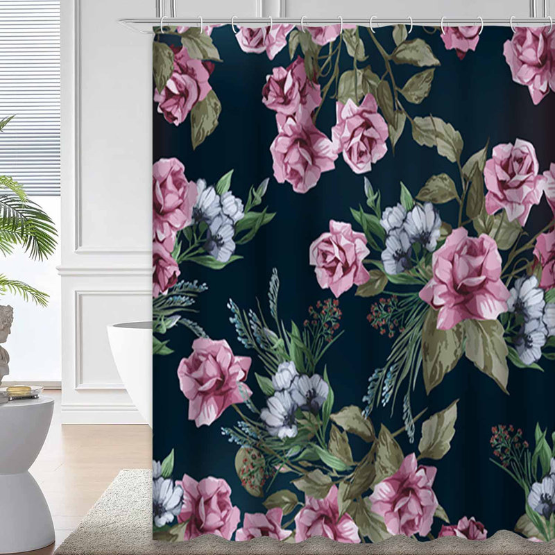 Rideau de douche floral avec 12 crochets, L 72 po x l 84 po