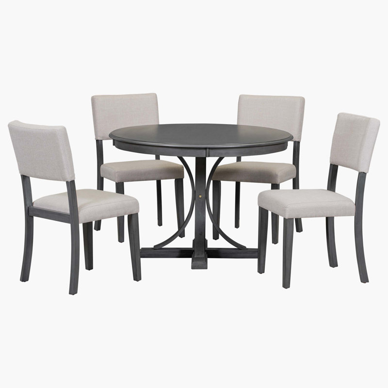 Mallaki 4 - Person Dining Set, Round Dining Tablewith 4 Upholstered Chairs, Dark Gray
