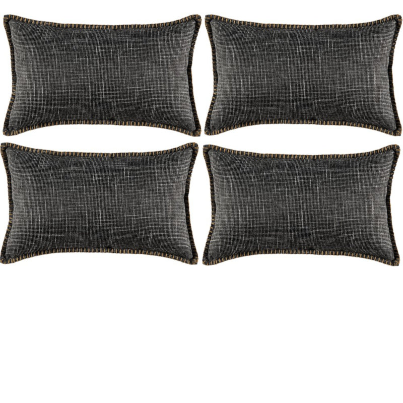  Ensemble de 4 housses de coussin en lin, Noir