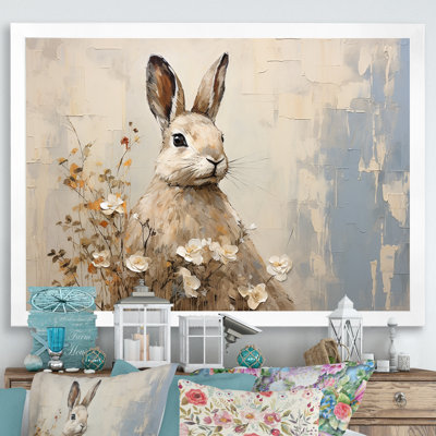 Bunny S Curious Flower Charm I - Rabbit Wall Art