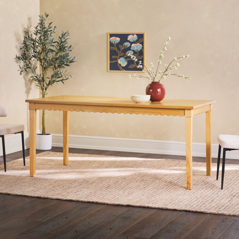 Bathilda Modern Scalloped Easy Assembly Solid Oak Wood Dining Table For 6, White Oak