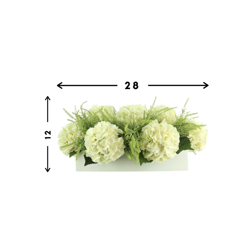 Polysilk Hydrangea Arrangement in Planter, White, Green