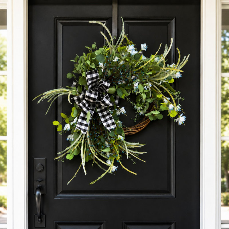 26" Handcrafted Faux Spring Summer Front Door Wreath with Bow
