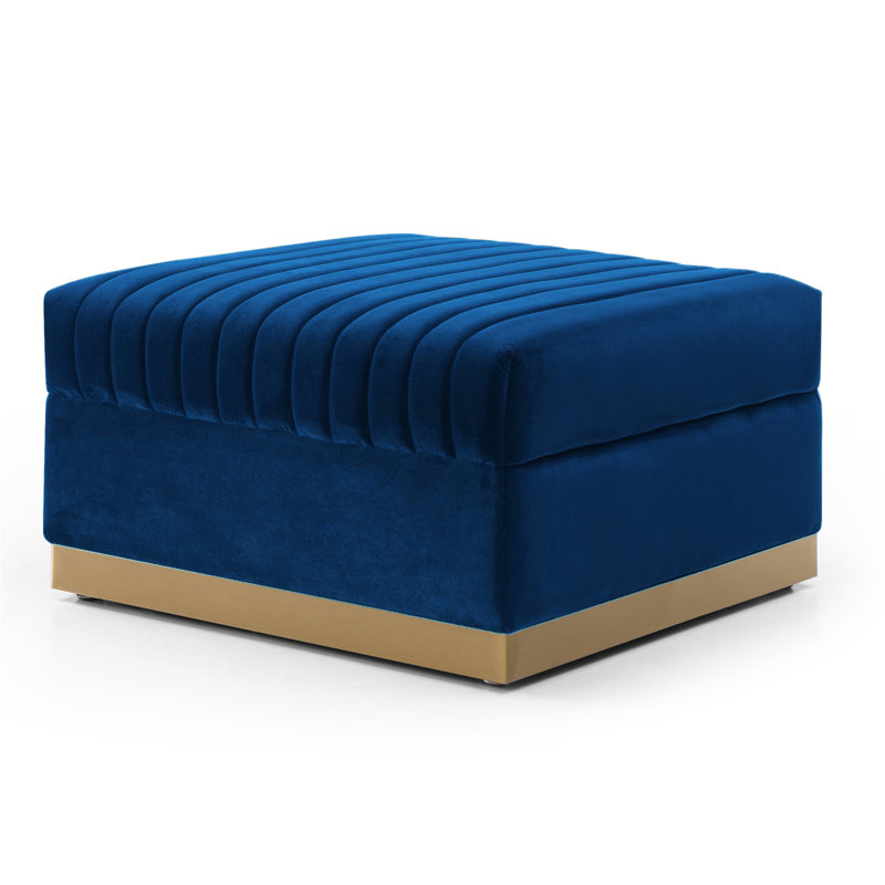 Repose-pieds rembourré en velours capitonné Contemporary, Bleu