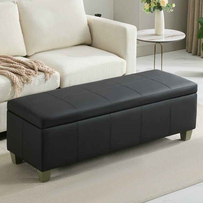 Banc de rangement rembourré en similicuir de 51 po de largeur, H 16,5 po x l 51 po x P 17,3 po, Noir foncé