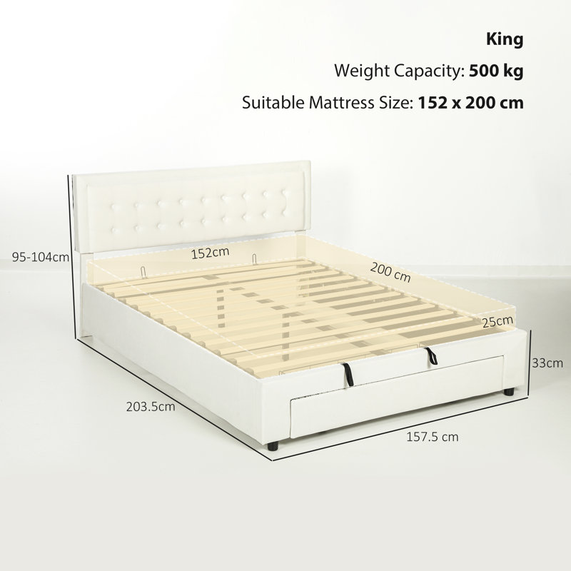 Upholstered Ottoman Bed, Cream