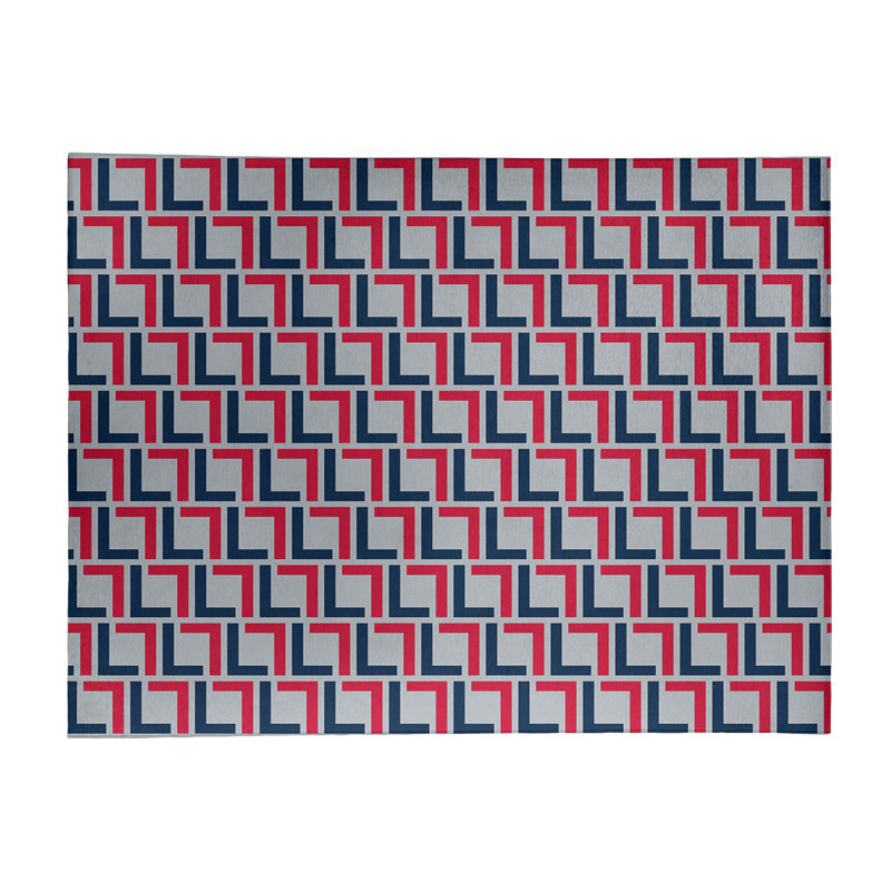 Tapis géométrique bleu marine / gris clair / rouge, Rectangle 9 pi x 12 pi