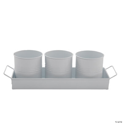 Ensemble de 10 seaux en métal blanc 10 3/4 x 3 1/2 pouces dans un plateau de rangement - 4 pièces