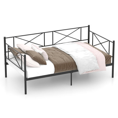 Twin Size Metal Daybed Frame Home Modern 2-in-1 Sofa Bed With Railings Heavy-duty Metal Slats Platform Bed by Gracie Oaks