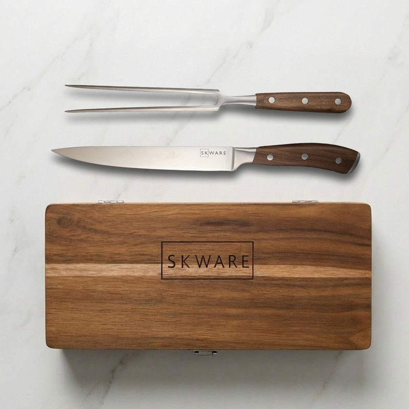 SKWARE 2pc Carving Knife Set, German Steel, Walnut Handles + Gift Box