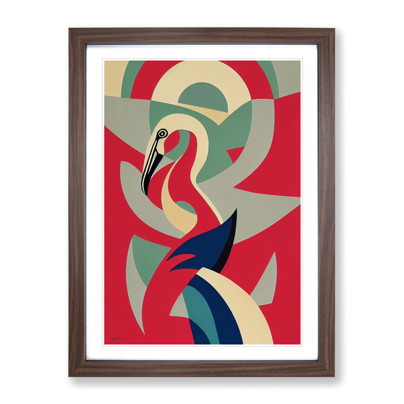 Flamingo in Abstract No.5 - Framed Print, 64cm H x 46cm W, Brown