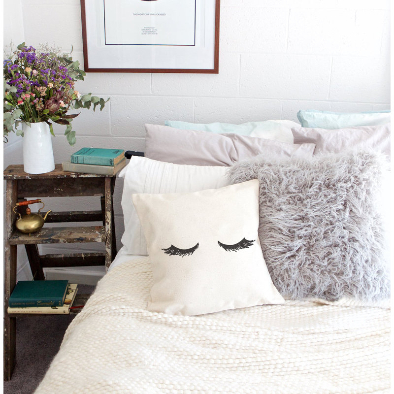 16'' Square Cotton Canvas Closed Eye Lashes Throw Pillow Cover