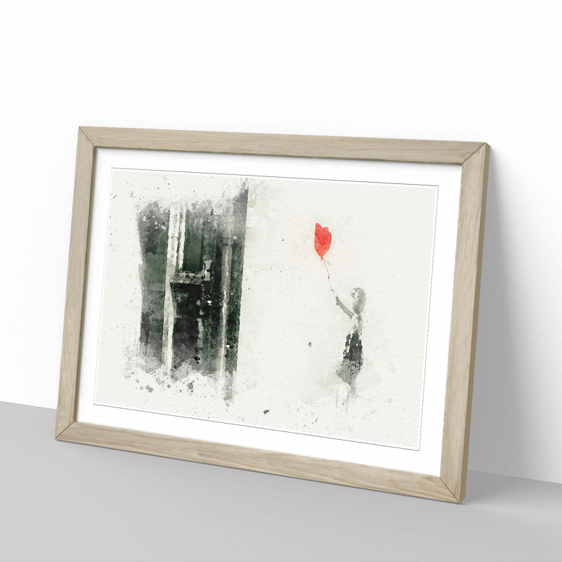 Girl with Balloon by Banksy - Picture Frame Graphic Art Print, 36cm H x 48cm W x 2cm D, Oak Framed