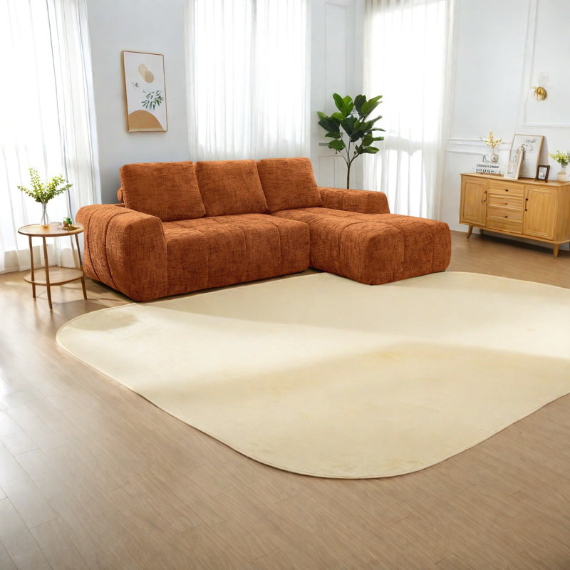 Canapés modulaires confortables en chenille orange, canapé moderne en forme de L pour la maison et le bureau