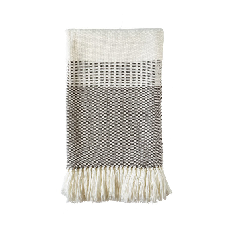 Palma Hand Woven Throw Blanket, Off White/Ivory/Brown