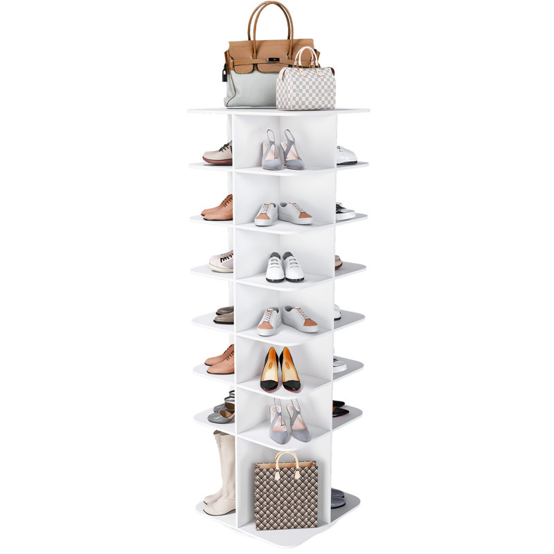 7 tours à chaussures tournantes, support de présentation rotatif 360 °, organisateur blanc,