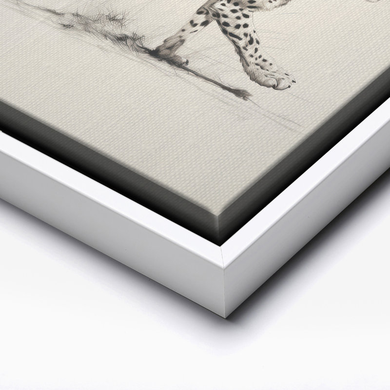 Guépard enjambant, 24"H x 32"W, Canvas, White Framed