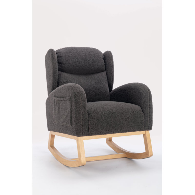 Chaise berçante rembourrée en tissu Teha Teddy, Gris foncé
