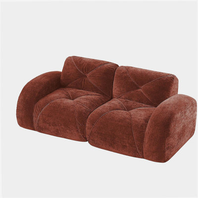 2-Seater Tufted Sofa Couches With boneless Sofa,Soft Velvet  Fabric,Bottom Anti-Slip Design,32D High Density Sponge,Ergonomic Design Bottom,No Assembly Required,Fits Living Rooms,Red Brown