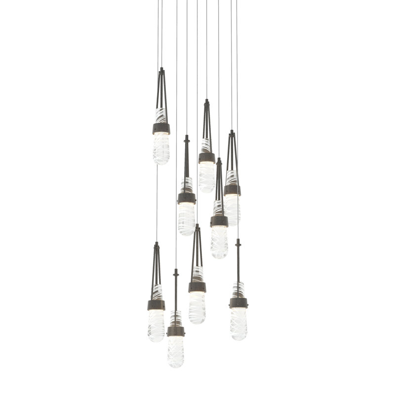 Link 9 - Light Pendant, Long: 19" to 130", Clear with White Threading Glass, Natural Iron