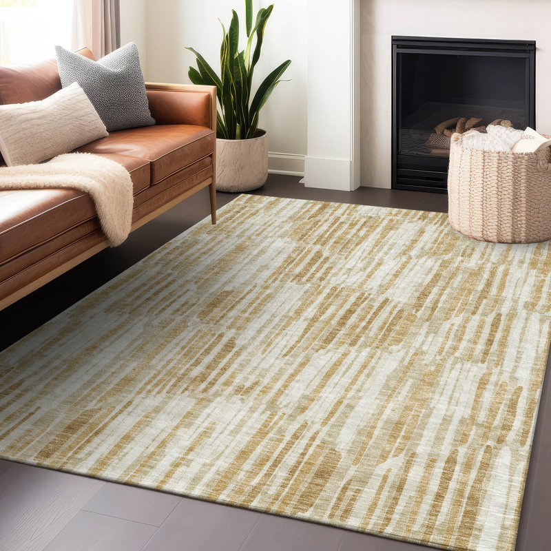 Tapis doré de qualité supérieure lavable à la machine Tweedy, Rectangle 5 pi x 7 pi 6 po