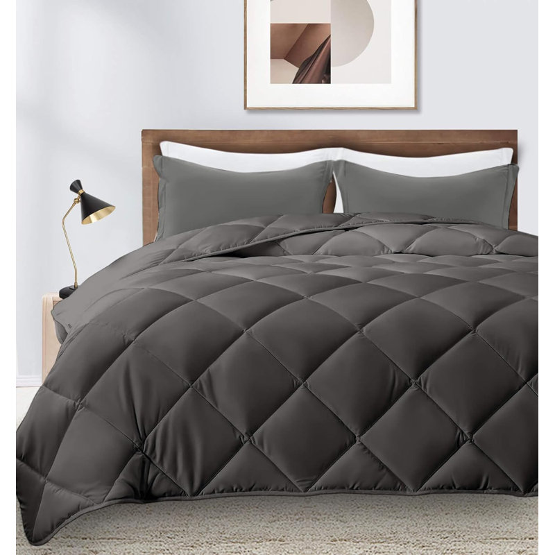 Ensemble d'édredon en duvet synthétique toutes saisons avec taie d'oreiller légère , Gris, Lit simple