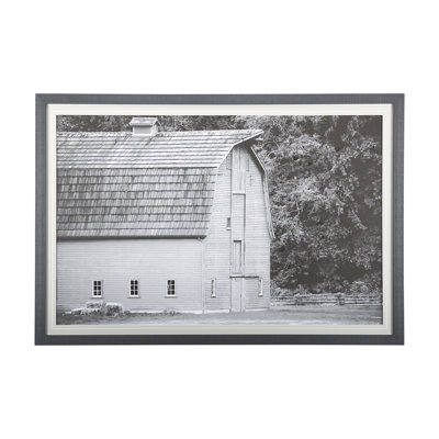 Grey & White Barn I Hand Embelished Textured Framed Art Print Matted under Glass