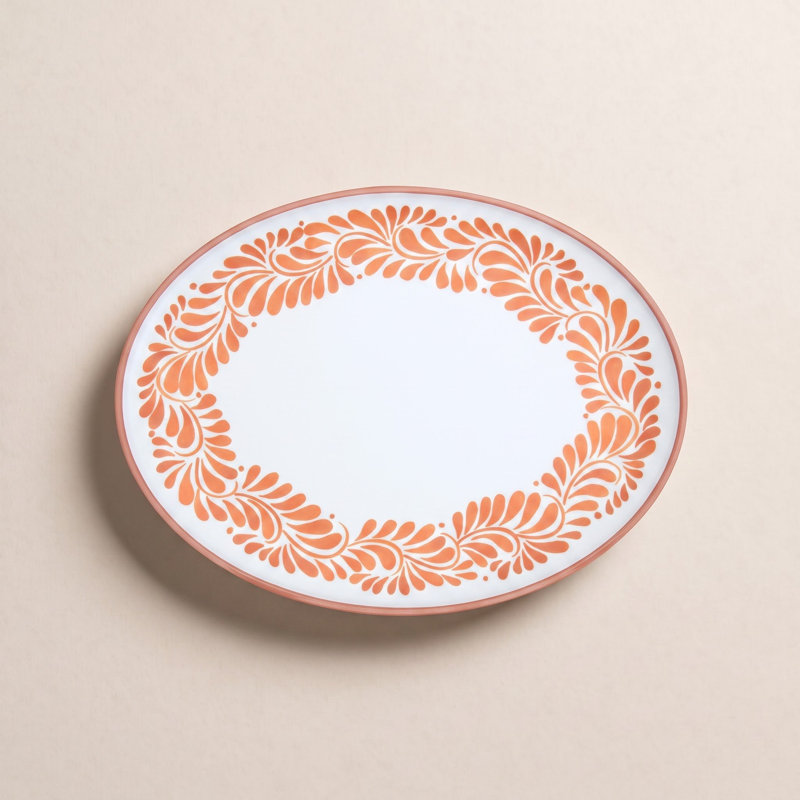 INFUSE 2-Piece Melamine Oval Platter Set, Lebrillo, White/Orange