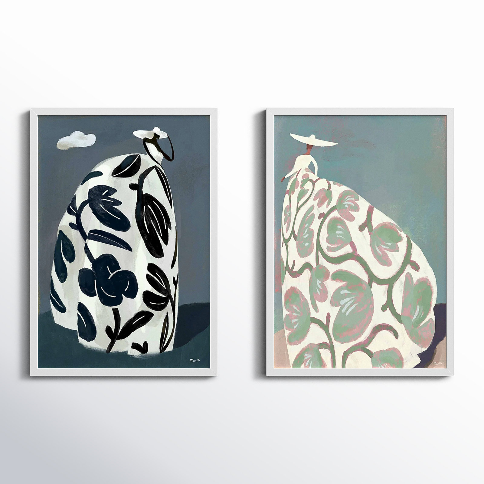 Storm & Beach Dresses by Marco Marella For Studio M, 25" H x 17.5" W, White Paper Framed