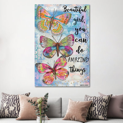 Beautiful Girl Butterfly Trio by Jennifer Lambein - No Frame Gallery-Wrapped Canvas Giclée on Canvas