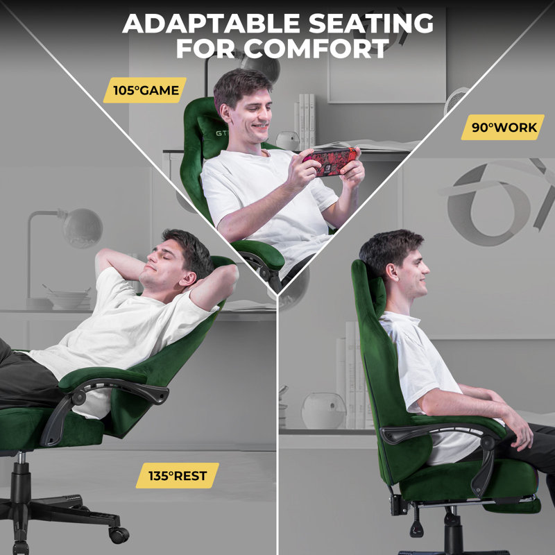 Gaming Chair Fabric With Pocket Spring Cushion, Big And Tall Gaming Chair 350LBS High Back Computer Chair With Footrest For Adults Lumbar Support Swivel Game Chair For Office