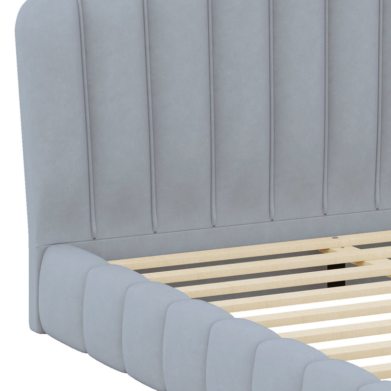 Structure de lit tapissier avec tête de lit en forme de coquillage, Bleu clair