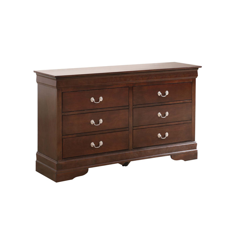 Louis Phillipe Vernon 6 Drawer Double Dresser, Brown