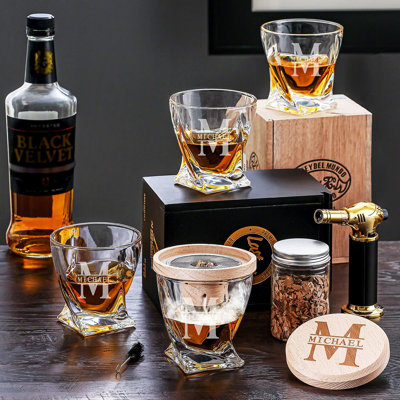 Fumoir à whisky avec verres torsadés personnalisés Oakmont Halo 9 pièces