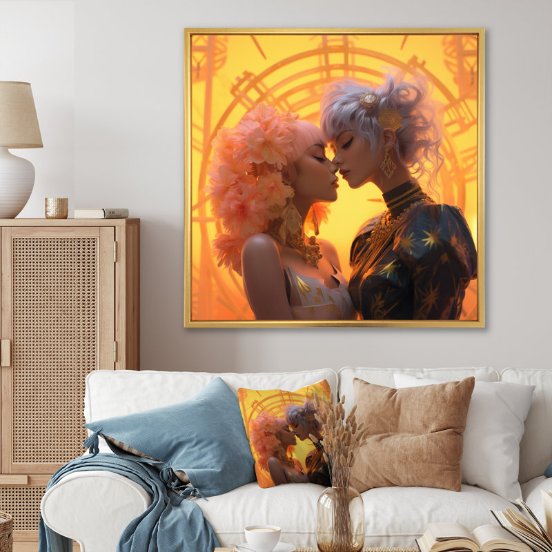 Funky Love Celebration I - impression, Cadre flottant doré, H 16 po x l 16 po x P 1 po