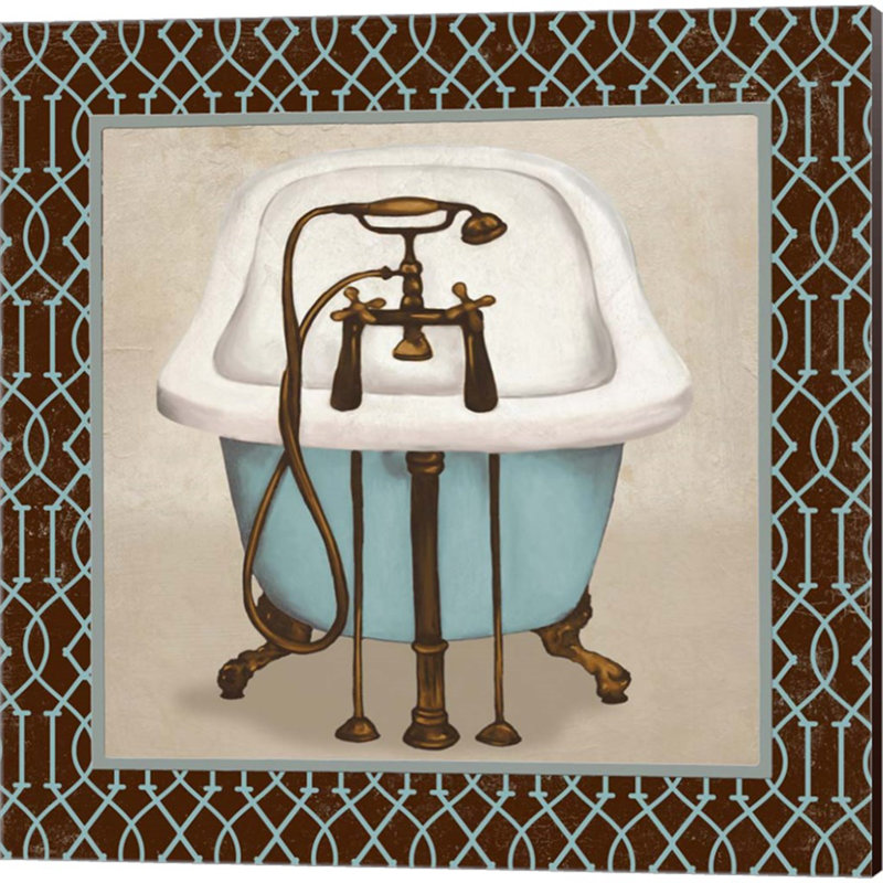 Chic Lattice Bath Blue and Brown Canvas Art Set