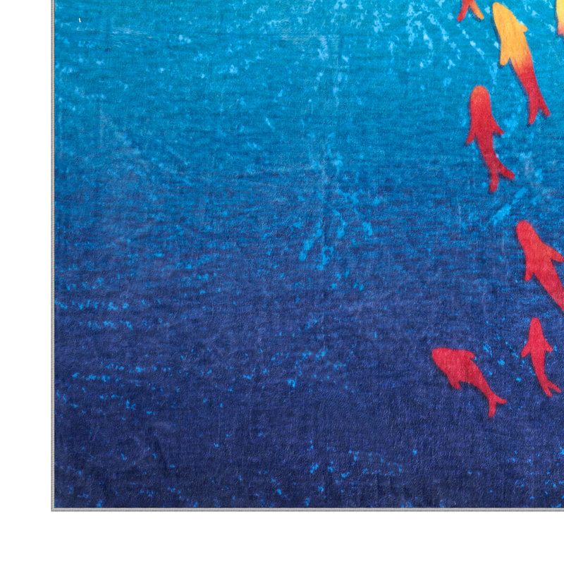 Tapis lavable à la machine moderne à motif abstrait Koi Fish, Rectangle 8' x 10'