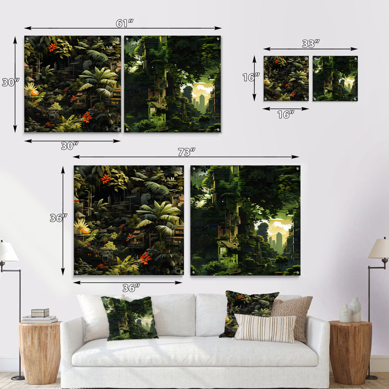 Brundage - Ensemble de 2 peintures murales abstraites en acrylique, H 16 po x l 33 po