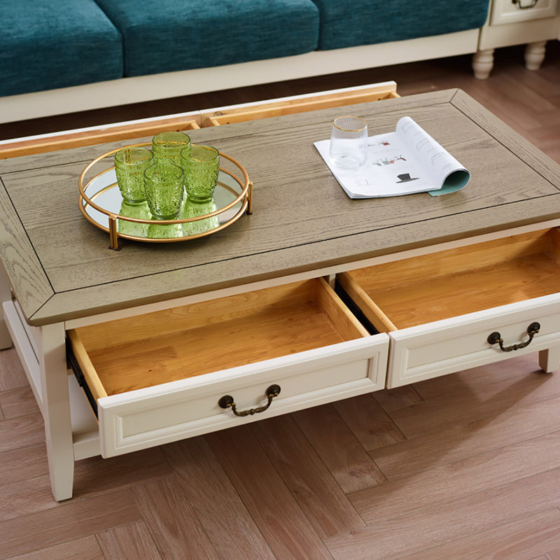 American light luxury rectangular coffee table, Gray Top/Beige Wood Base, 18.5" H x 55.1" L x 25.6" W