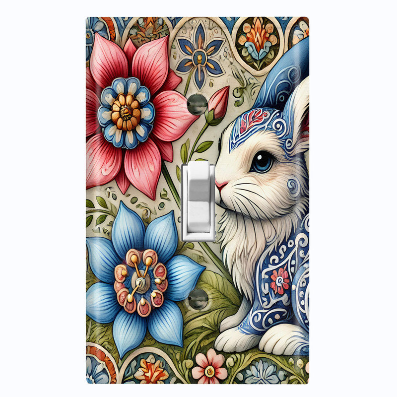 Couvercle de plaque d'interrupteur en métal; Bascule à 1 taille US standard - Spring Bunny, # 1 à bascule simple