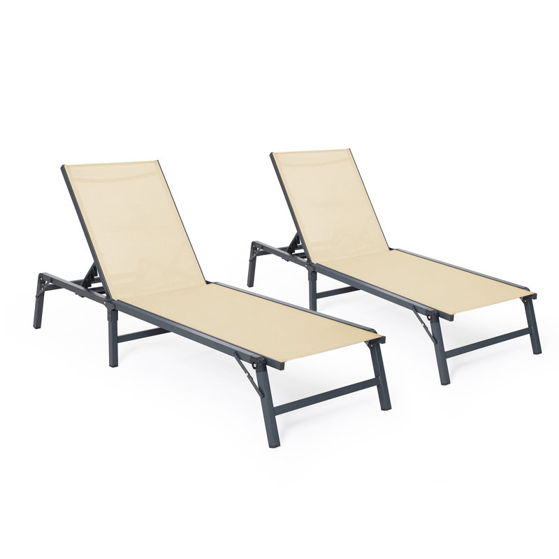 5-Position Adjustable Textilene Outdoor Chaise Lounge, Beige