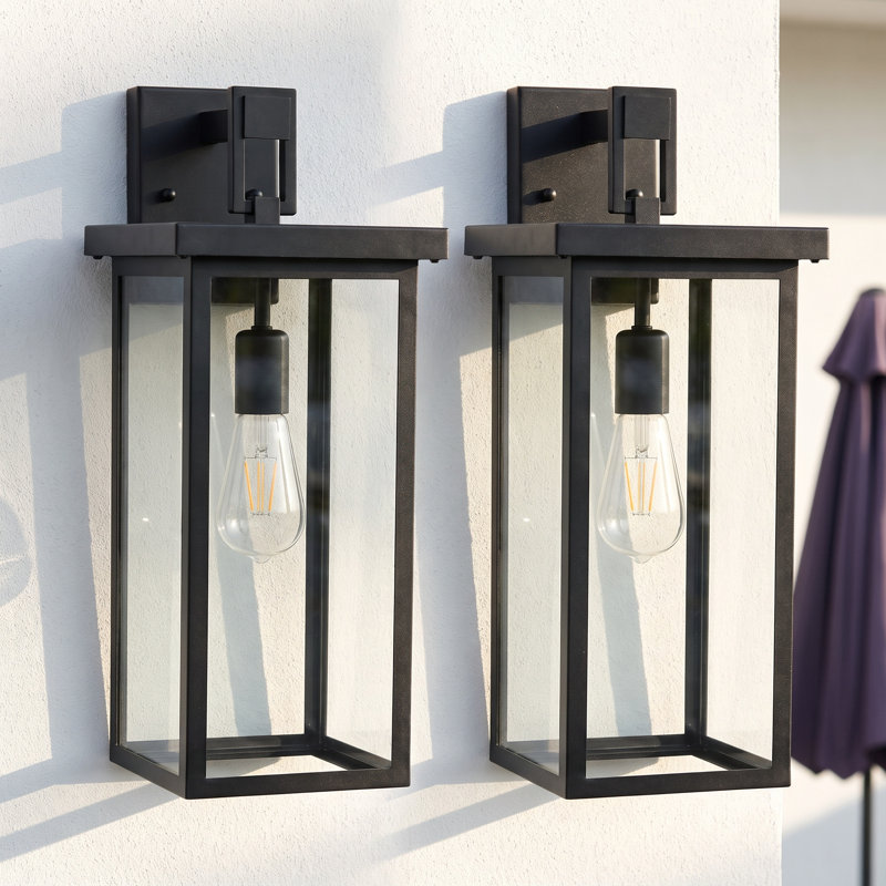 20" Dusk to Dawn Outdoor Wall Sconce Set, Matte Black Porch Light with Clear Glass