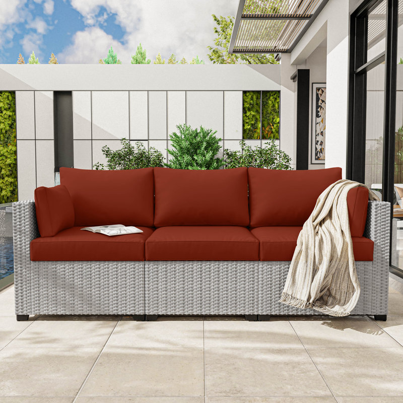 8-Piece Outdoor 4" Replacement Cushion Set Seat/Back Cushion(Set Of 3 Seats, 3 Backs, 2 Short Backs), Terra Red