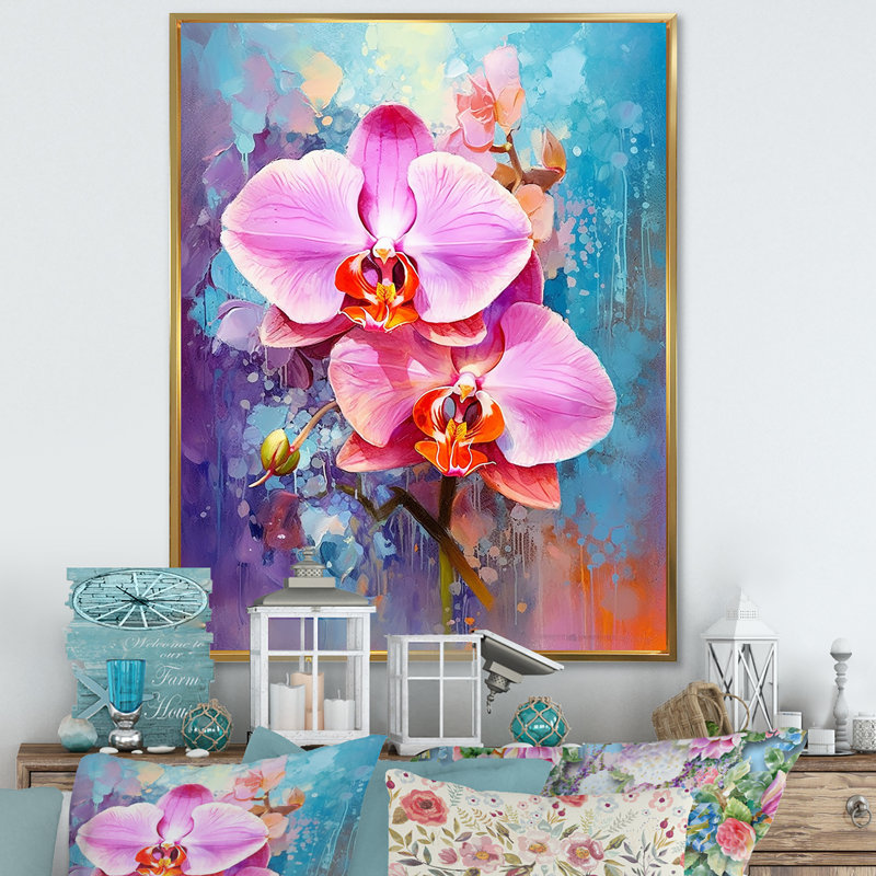 Orchidées bleues abstraites Euphoria, Cadre flottant doré, H 32 po x l 24 po