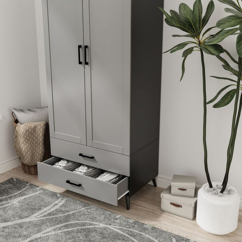 Bosse Solid Wood Wardrobe, Black Grey