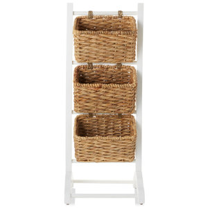 3-Tier Floor Stand with Hyacinth Storage Basket Bins, Black/Espresso