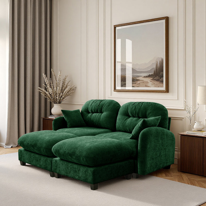 Canapé, canapé Cloud, avec 2 repose-pieds, Vert