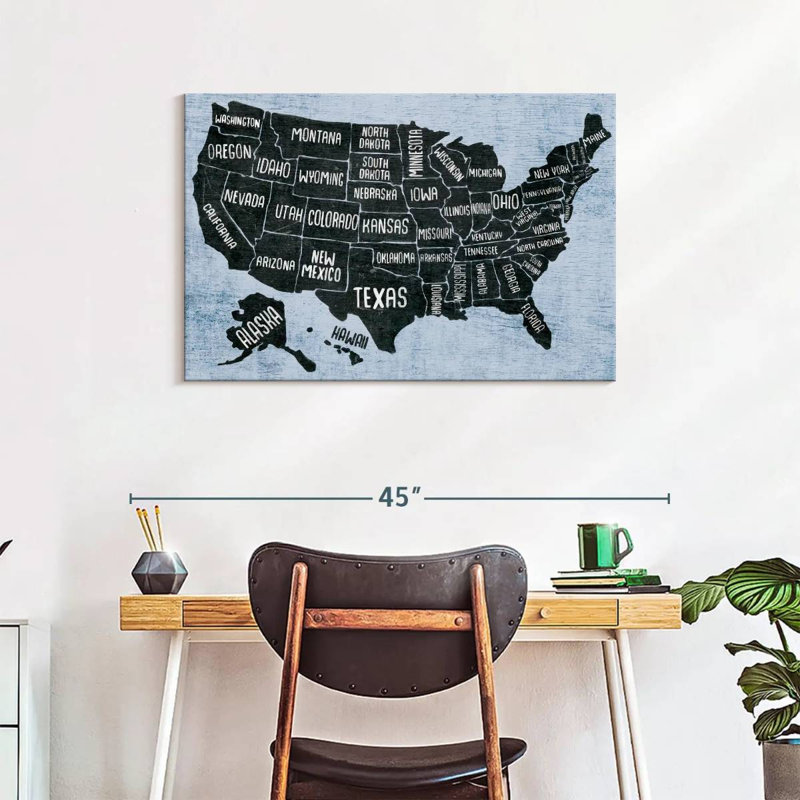 Keiri BW States USA Map, 24" H x 36" W