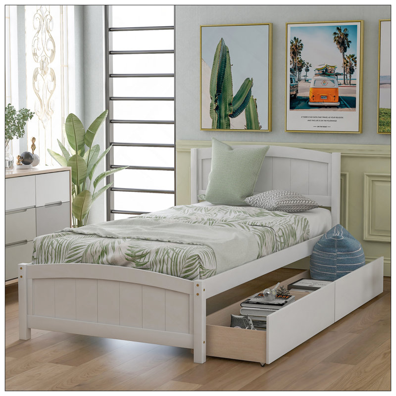 Lit plateforme simple avec deux tiroirs, Blanc