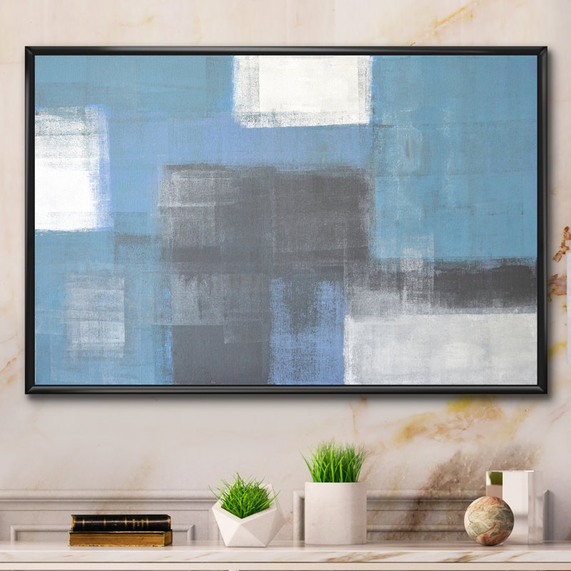 «Gray Meets Blue Modern Art II», reproduction de Marmont Hill, H 8 po x l 12 po x P 1 po, Toile avec cadre flottant noir